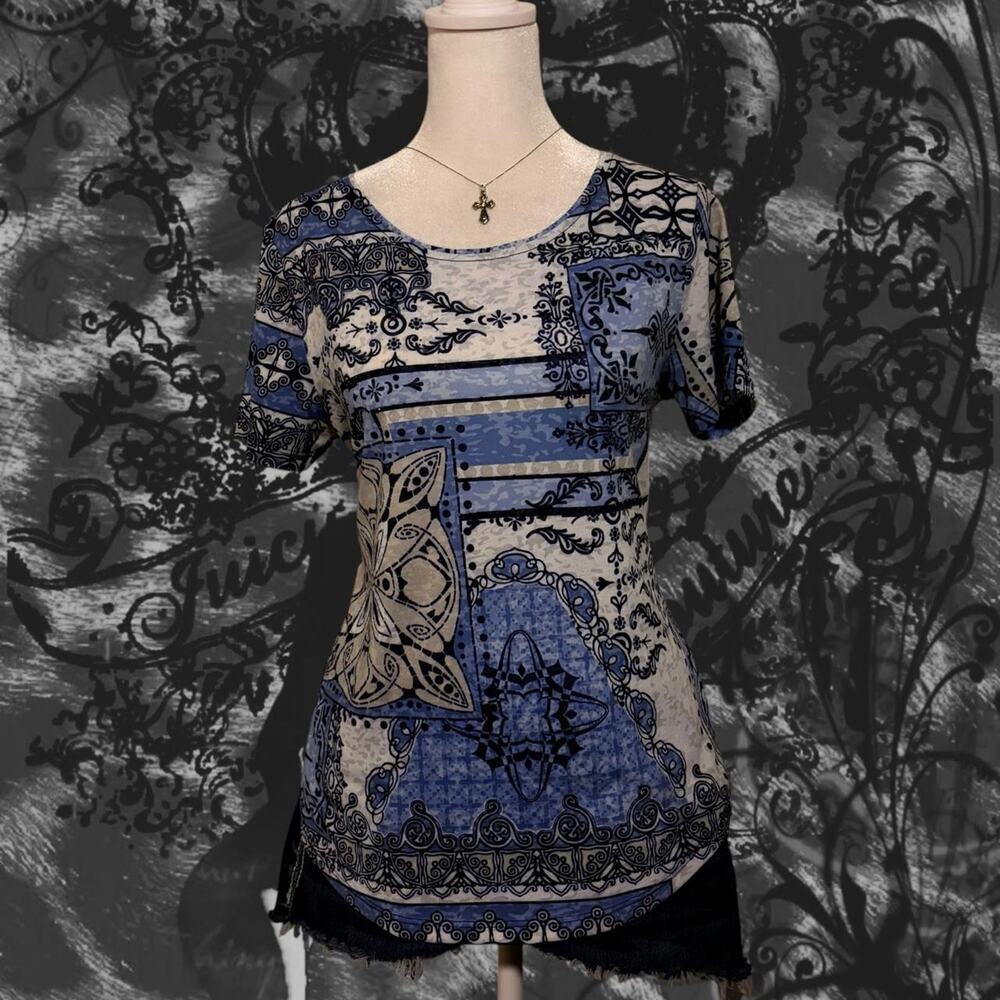 bandana geometric paisley floral sky blue patchwork boho top